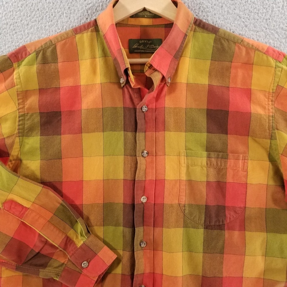 Vtg Orvis Shirt Mens Large Wool Blend Signature Collection Autumn Plain Outdoor